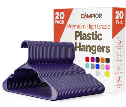 Campior Premium Clothes Hangers – Space-Saving Slim Design, Lightweight and Durable Plastic with Smart Shoulder Grooves