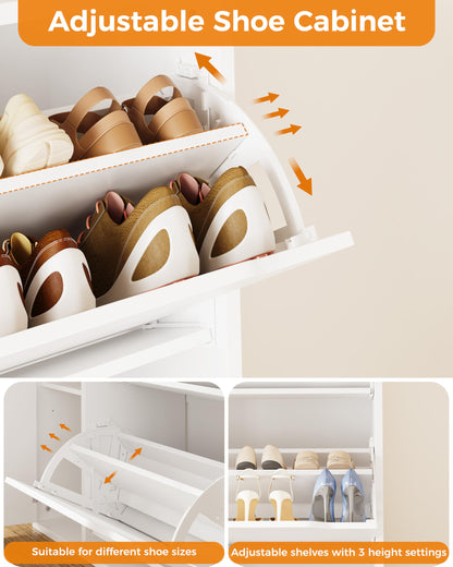 IRONCK Shoe Storage Cabinet Cupboard, 3 Flip Drawers, Shoe Rack Cabinet Hallway with Boot Cabinet, Free Standing Wooden Shoe Storage Organiser Unit