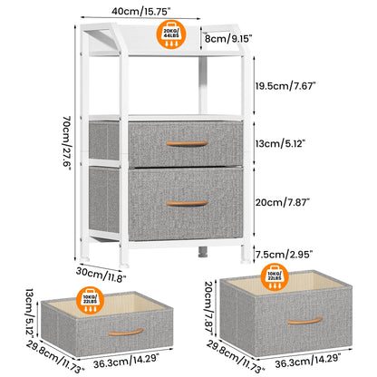Feonase Bedside Table with 2 Fabric Drawers & Open Shelf - Sturdy Metal Frame Nightstand, Compact End Table for Bedroom, Living Room, Small Spaces
