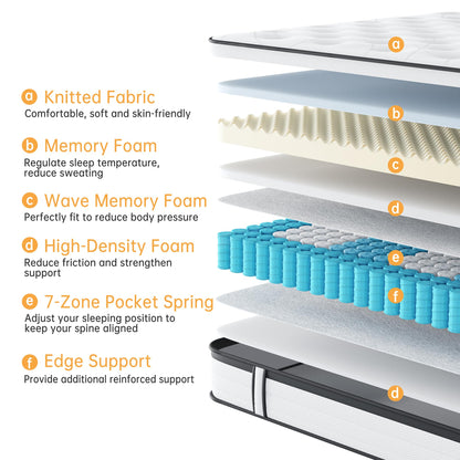 TeQsli Single Mattress 3FT Memory Foam Spring Hybrid Mattress 27CM