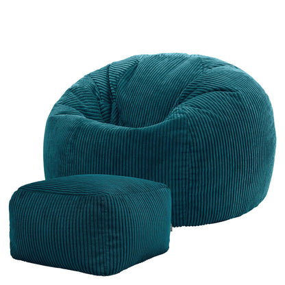 icon Kingston Cord Bean Bag & Footstool with Filling Included, Teal