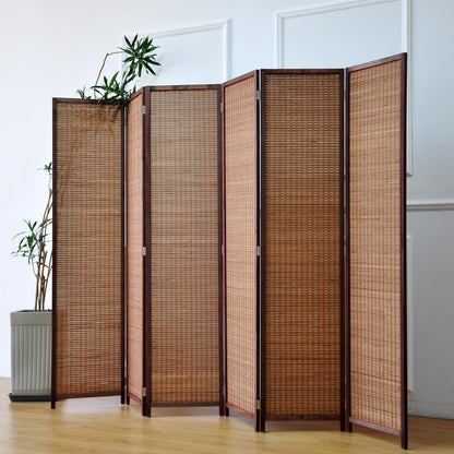 Furnnylane 6 Panel Bamboo Room Divider and Folding Panel Screen,Bamboo Panel Divider for Room Separation,Brown,170 cm H x 234 cm W