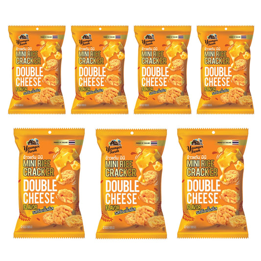 Younger Farm Double Cheese Mini Rice Crackers (Pack of 7) - Made from 100% Thai Sticky Rice, Gluten Free, Halal Certified