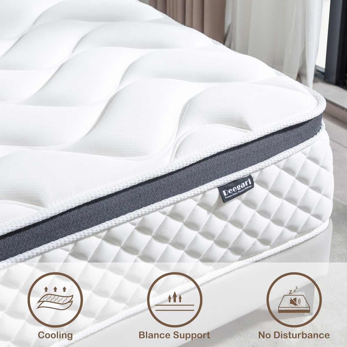 Deegari double Mattress 4FT6,10 INCH Pocket Sprungs Mattress Memory Foam- Medium Firm - Motion Isolation,135x190X25CM