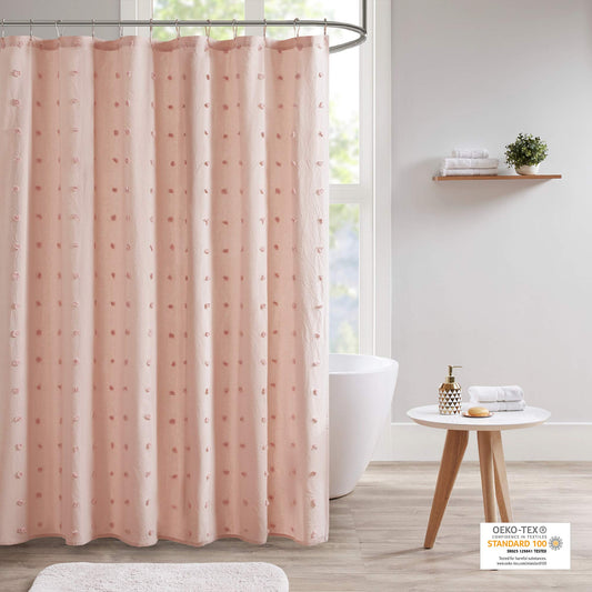 URBAN HABITAT UH70-2242 Brooklyn Cotton Fabric Shower Curtain Jacquard Pom Machine Washable Shabby Chic Modern Home Bathroom D?cor Bathtub Privacy