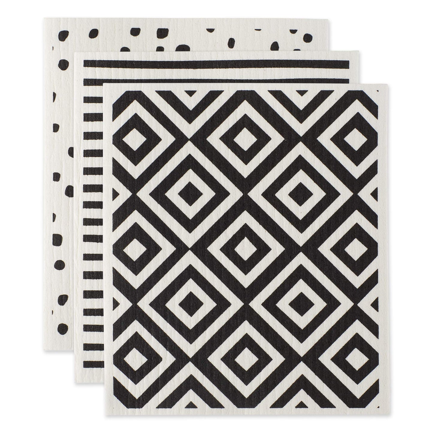 DII Swedish Dishcloths for Kitchen & Cleaning, Reusable, Machine Washable & Dishwasher Safe, Biodegradable, 7.75 x 6.75, Black & White, 3 Piece