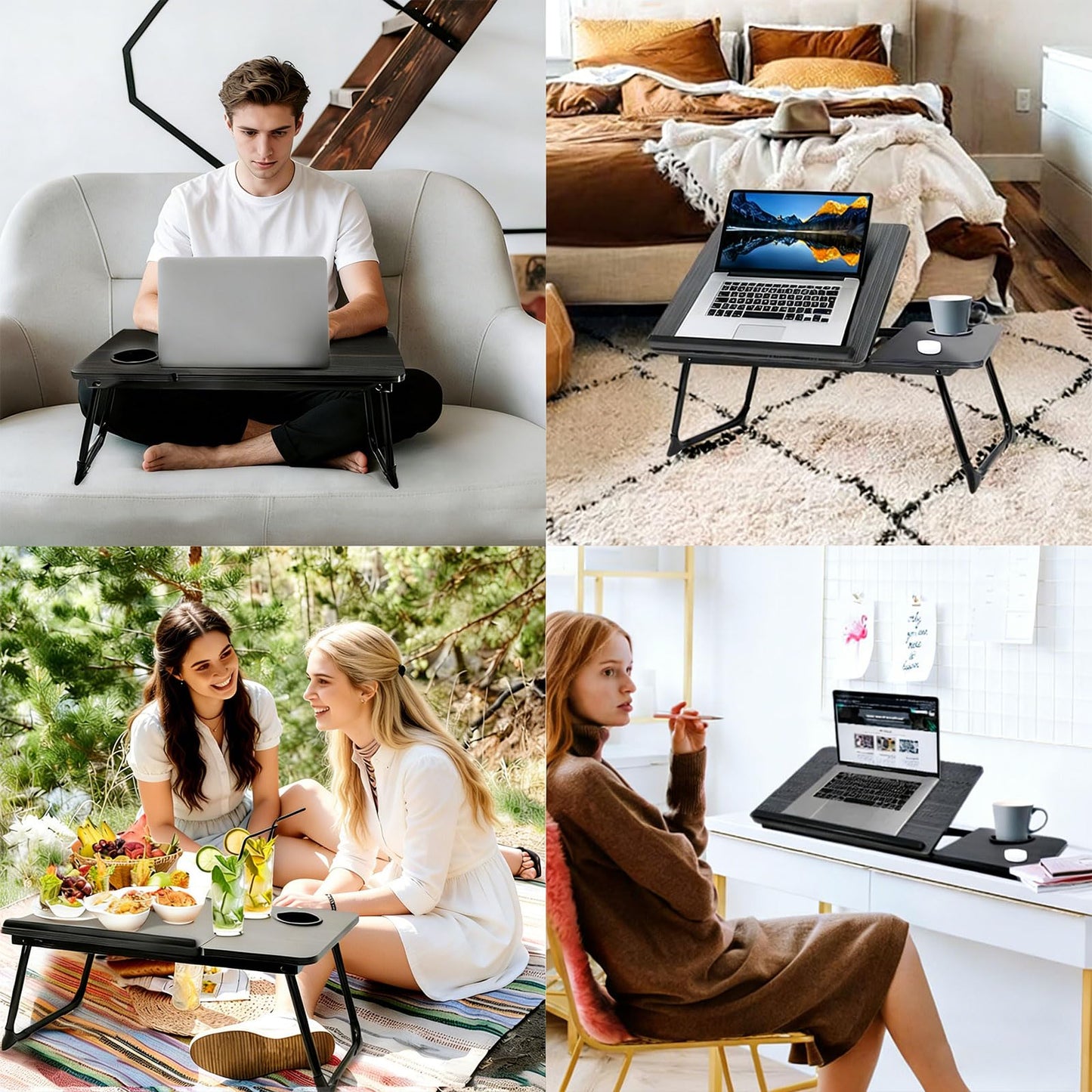 Laptop Desk for Bed, Laptops Tray Desk with 7 Different Angles, Foldable Laptop Bed Table with Storage Drawer and Cup Holder