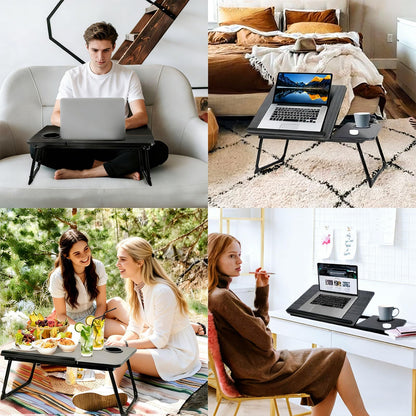 Laptop Desk for Bed, Laptops Tray Desk with 7 Different Angles, Foldable Laptop Bed Table with Storage Drawer and Cup Holder