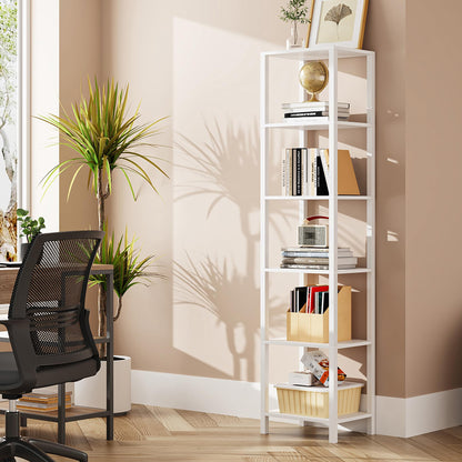 TUTOTAK Bookshelf, 6-Tier Tall Book Shelf, Narrow Bookcase for Small Space, DIY Stackable Bookshelf, for Living Room, Office, Study, Entryway