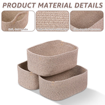 Set of 3 Storage Baskets for Shelves & Nursery, Cotton Rope Woven Basket with Hidden Handle, Empty Baby Gift Baskets