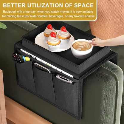 JKYVAA Sofa Armchair Tray Organiser Waterproof Sofa Arm Chair Table Tray TV Remote Control Holder Non-Slip Armrest Couch Cup Holder Organizer with 4