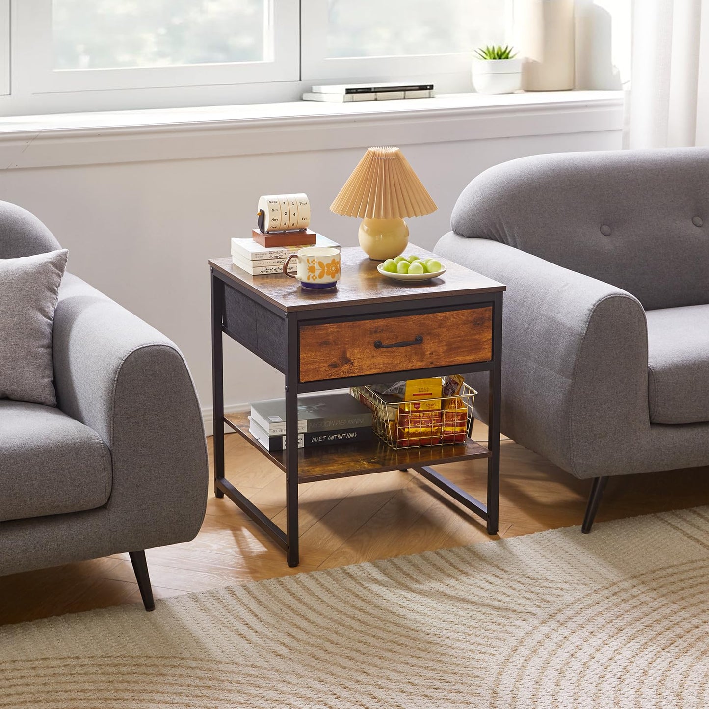 Aibiju Small Table Stand 20 Inch, Multi-Functional Side & Printer Accent Table with with Fabric Drawer