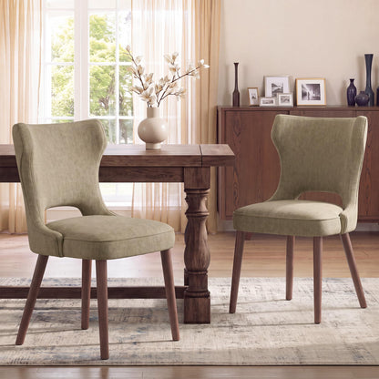 MALOL Upholstered Dining Chairs Set of 2, Dining Room Chairs with Hollow Backrest, High Back Kitchen Chairs with Solid Wood Legs, Thick Seat Cushion