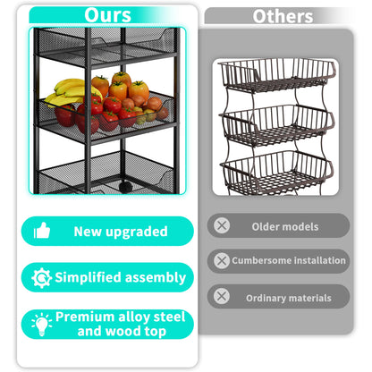 HapiRm Fruit Basket Kitchen Cart - 4-Tier Kitchen Storage Trolley on Wheels
