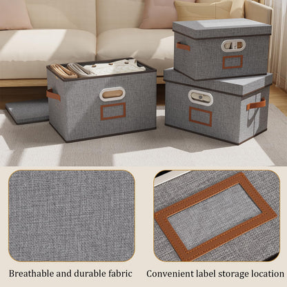 OUTBROS Storage Boxes, Fabric Baskets with Lids, 38x25x25cm, Grey, 3-Pack