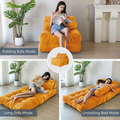 MAXYOYO Folding Sofa Bed, Convertible Sleeper Chair with Pillow Foldable Mattress with Back Support