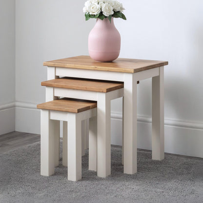 Julian Bowen Coxmoor Nest of Tables, Set of 3, Ivory & Oak - H48 x W50cm