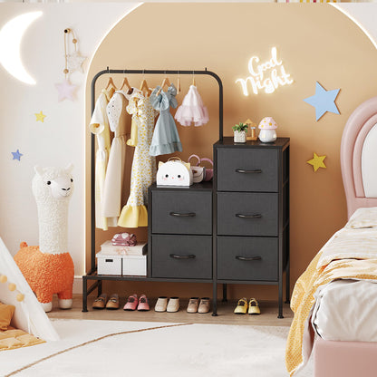 COTUBLR Chest of Drawers Bedroom, Including 4 Fabric Drawers, with a Sturdy Clothes Rail and 2 Coat Hooks