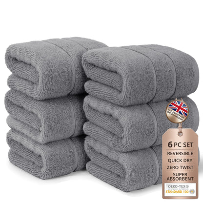 Bathroom Hand Towels 6 Pc Set I Lightweight I Quick-dry I OEKO-TEX I Grey