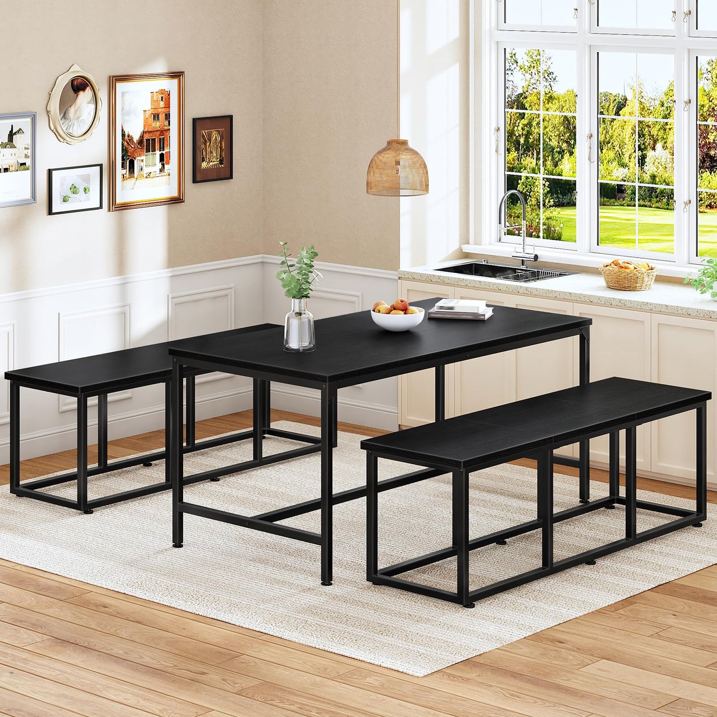 HOOBRO 120 cm Dining Bench, Industrial Indoor Kitchen Bench Seat, Easy Assembly, for Kitchen, Entryway, Bedroom, Black EBB45CD01