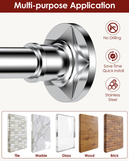 Shower Curtain Pole, Extendable No-Drill Tension Rod, Shower Pole & Curtain Set - Telescopic Shower Rail, 76-278cm, Rustproof Non-Slip