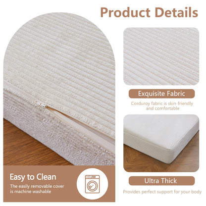 MAXYOYO Folding Corduroy Mattress, Tri Fold Floor Mattress 15cm thick with Washable Cover,Foldable in Three,Space-Saving for Guest (Beige, Single)