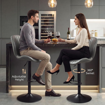 Bar Stools Set of 2, 360°Swivel Bar Chairs, Kitchen Dining Stools, Grey