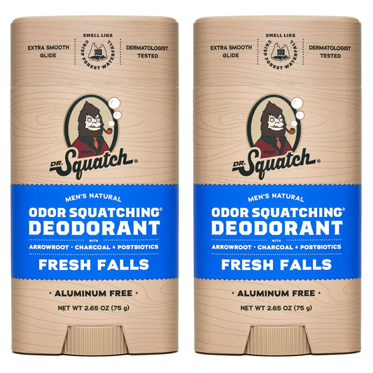 Dr. Squatch Natural Deodorant for Men 2 Pack Fresh Falls ? Odor-Squatching Men's Deodorant Aluminum Free (2.65 oz, 2 Pack)