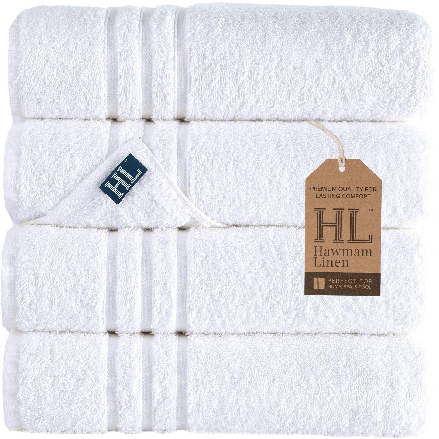 Hammam Linen White Bath Towels 4-Pack - 27x54 Soft and Absorbent, Premium Quality Perfect for Daily Use 100% Cotton Towel 600 GSM