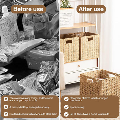 Wicker Storage Basket, 25×25×25cm Faux Wicker Storage Box Foldable Large Wickers Basket Cube Storages Box With Insertion Handle for Gifts Toy