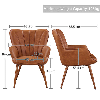 Yaheetech Modern Tub Chair, PU Leather Armchair with High Back, Retro Brown