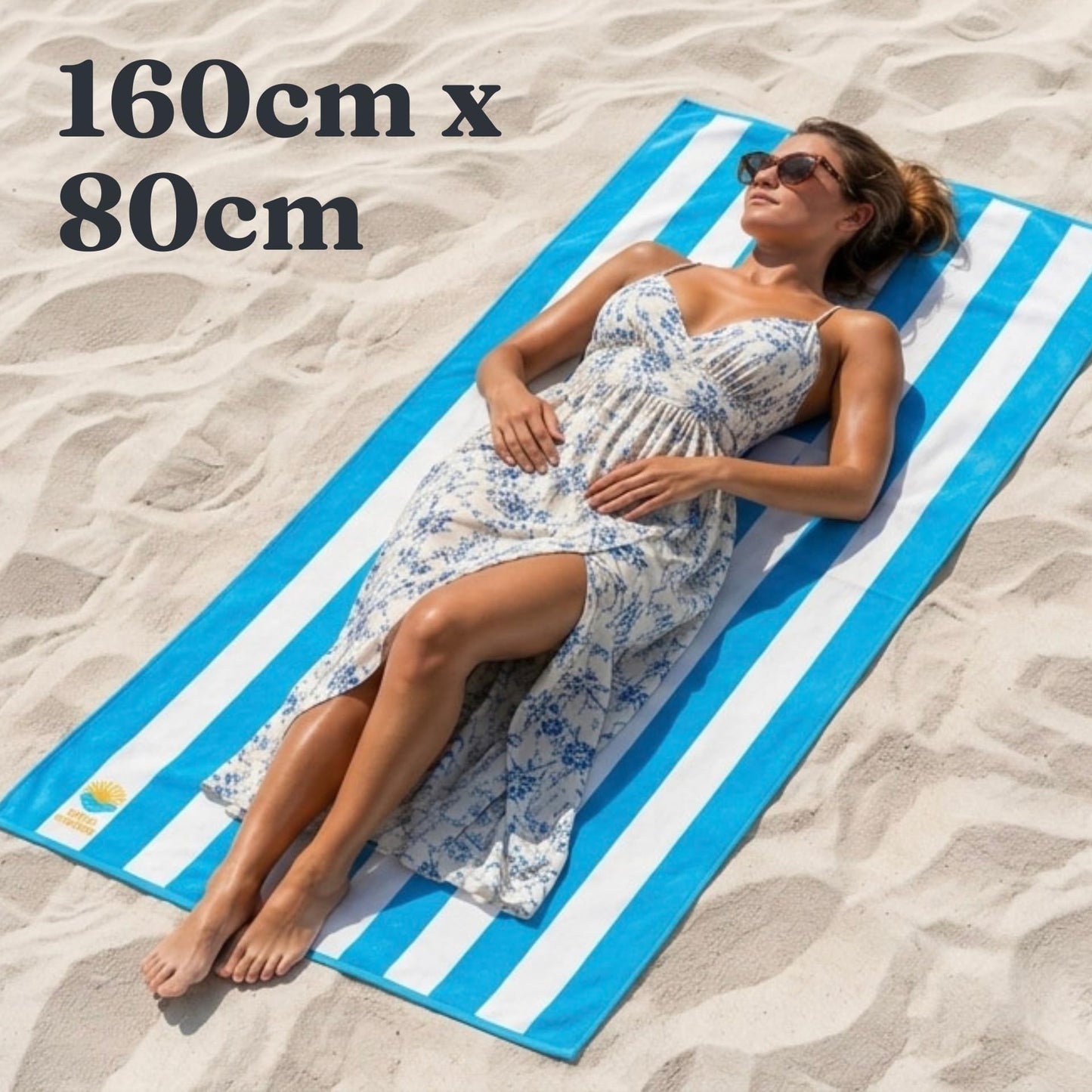Beach Master Large Microfibre Beach Towel for Adults – Quick Dry & Sand Free Lightweight Travel Towel with Carry Bag, 160 x 80cm – Blue Stripe