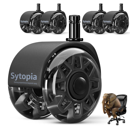 Sytopia Office Chair Castors 10 mm x 22 mm, Wheels for Office Chairs 10 mm, Rubber Office Chair Castors Set of 5 for Hard Floor, Parquet, Laminate