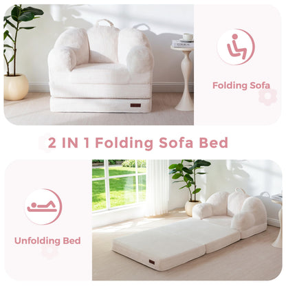 MAXYOYO Folding Sofa Bed with Backrest, Floral Shaped 2 in 1 Convertible Sofa to Comfy Faux Fur Bean Bag Chair for Adults