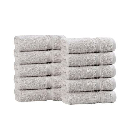 Superior Luxurious Soft Hotel & Spa Quality Washcloth Face Towel Set of 10, Made Long-Staple Combed Cotton - Silver, 13" x 13" each