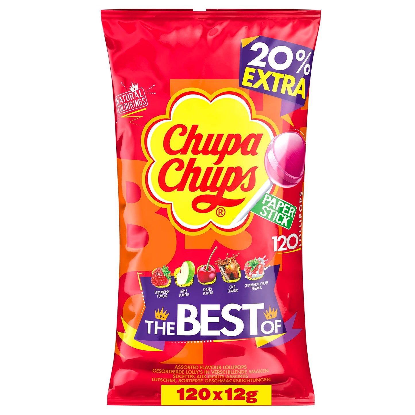CHUPA CHUPS - The Best of Chupa Chups Lollipop Party Bag - 5 Flavours x 120 Lollies - Christmas Sweets, Stocking Stuffers