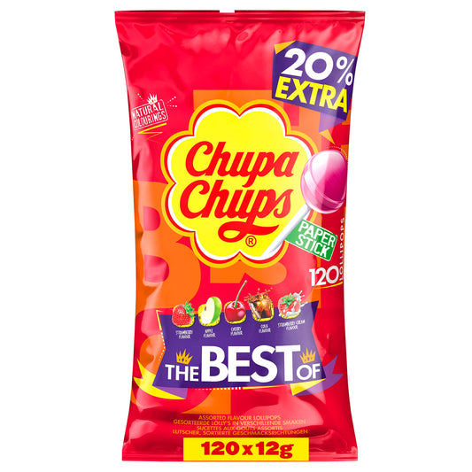 CHUPA CHUPS - The Best of Chupa Chups Lollipop Party Bag - 5 Flavours x 120 Lollies - Christmas Sweets, Stocking Stuffers
