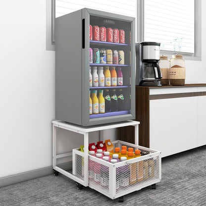 PUNCIA Fridge Stand with Storage and Wheels Rolling Mini Fridge Table