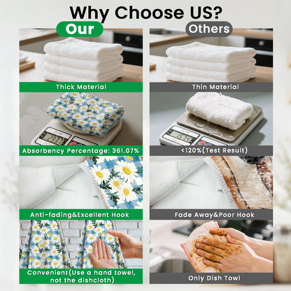 CUTHOLLOW 2 Pcs Daisies Hanging Kitchen Towels with Loop