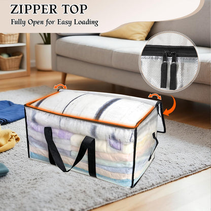 RICHIE Clear Heavy Duty Extra Large Moving Bags with Reinforced Handle and Double Zipper - Waterproof Storage Box with Tag Window