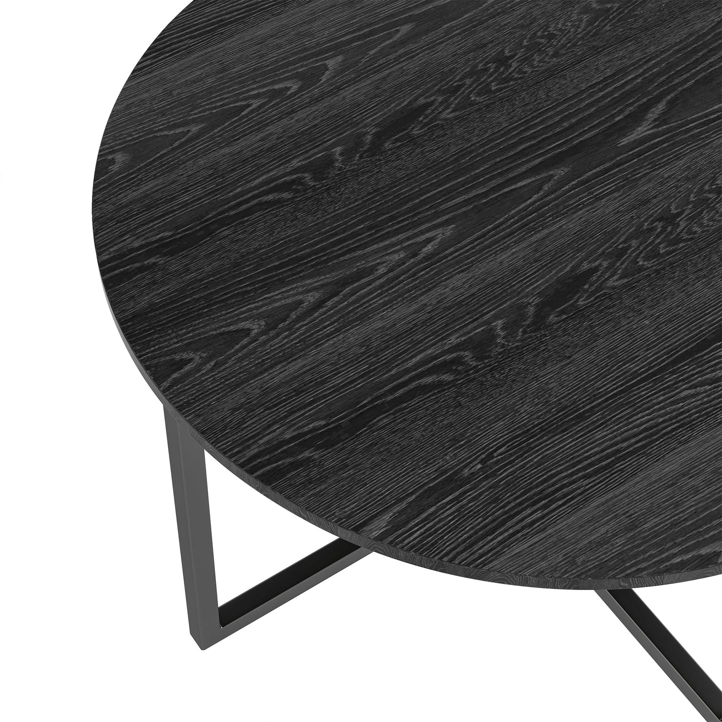 BOFENG Round Coffee Table Tea Table End Table Sofa Table for Living Room with Metal Legs,Black+Black