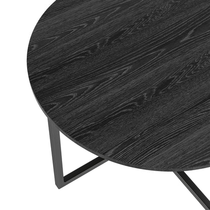 BOFENG Round Coffee Table Tea Table End Table Sofa Table for Living Room with Metal Legs,Black+Black