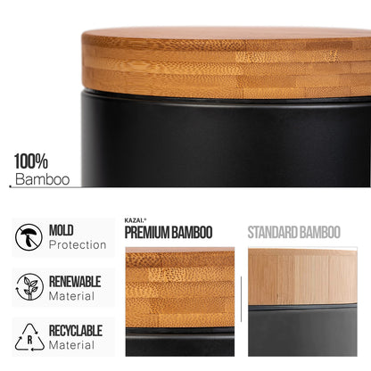 Kazai. 5L Designer Bathroom Bin | Superior Bamboo | Soft Closing | Anti-Finger | Black