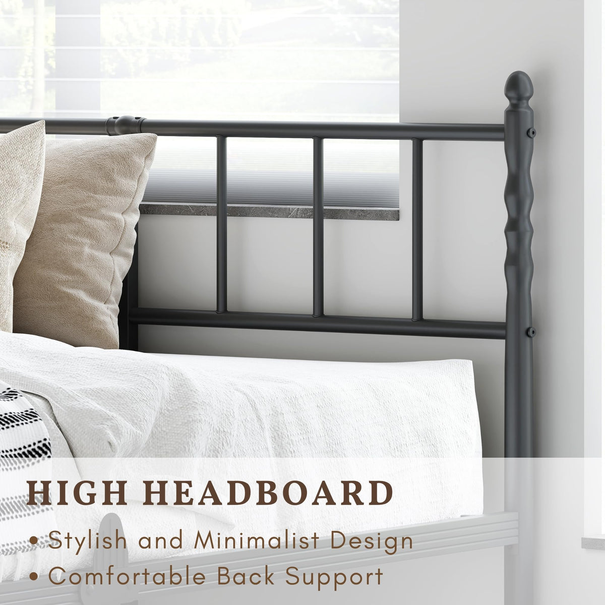 Hunlostten Double Metal Bed Frame - Modern Style Bed Frame with Headboard and Footboard Easy to Install, Noise Free, Sturdy, Black, 35.5 cm High