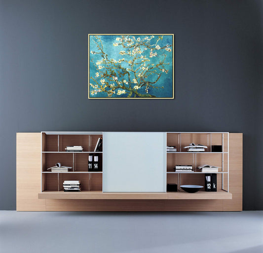 Wieco Art Gold Framed Giclee Canvas Prints of Almond Blossom by Vincent Van Gogh Paintings Reproduction Wall Art Pictures for Home Decorations