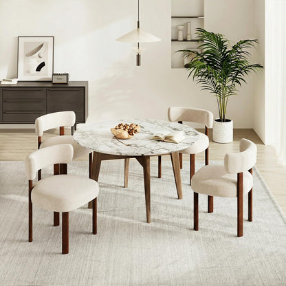 COLAMY Wooden Dining Chairs Set of 4, Fabric Chairs for Dining Room with Open Curved Backrest and Thick Seat Cushion