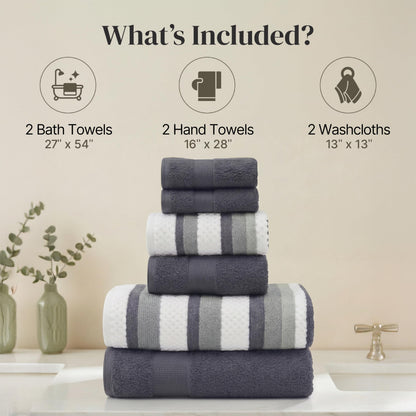 Modern Threads Pax 6-Piece Reversible Yarn Dyed Jacquard Towel Set - Bath Towels, Hand Towels, & Washcloths - Super Absorbent & Quick Dry