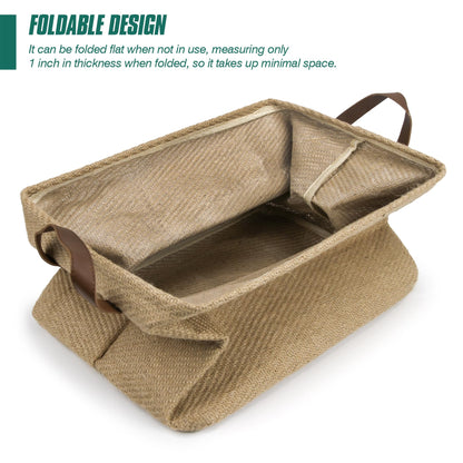 Spesh Jute Storage Basket with Handles, 38 * 27 * 28cm Collapsible Natural Woven Organiser Box Square Jute Storage Bin for Shelves Bathroom