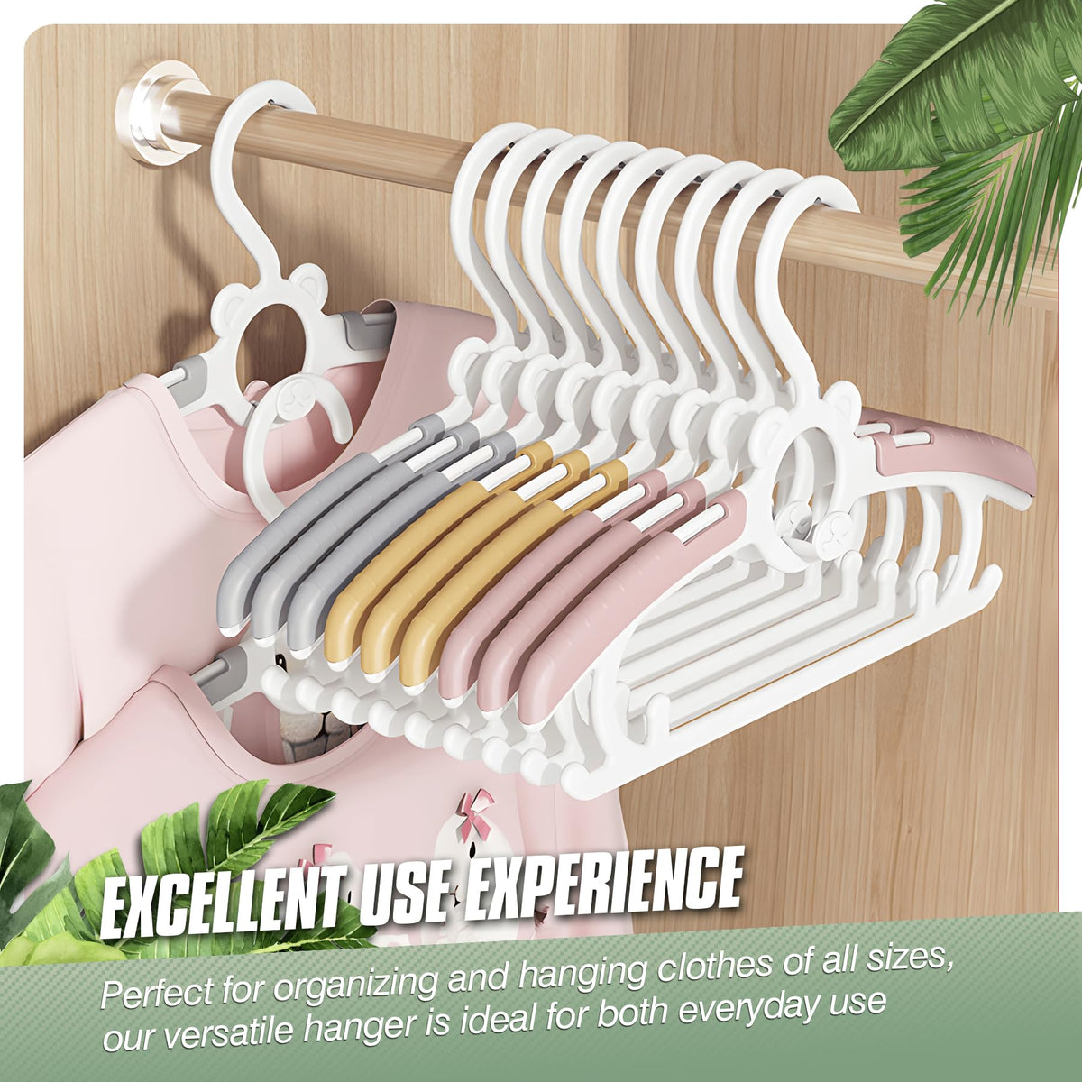 Vivikivi 15 Pack Adjustable Kids Clothes Hangers, Stackable, Space Saving