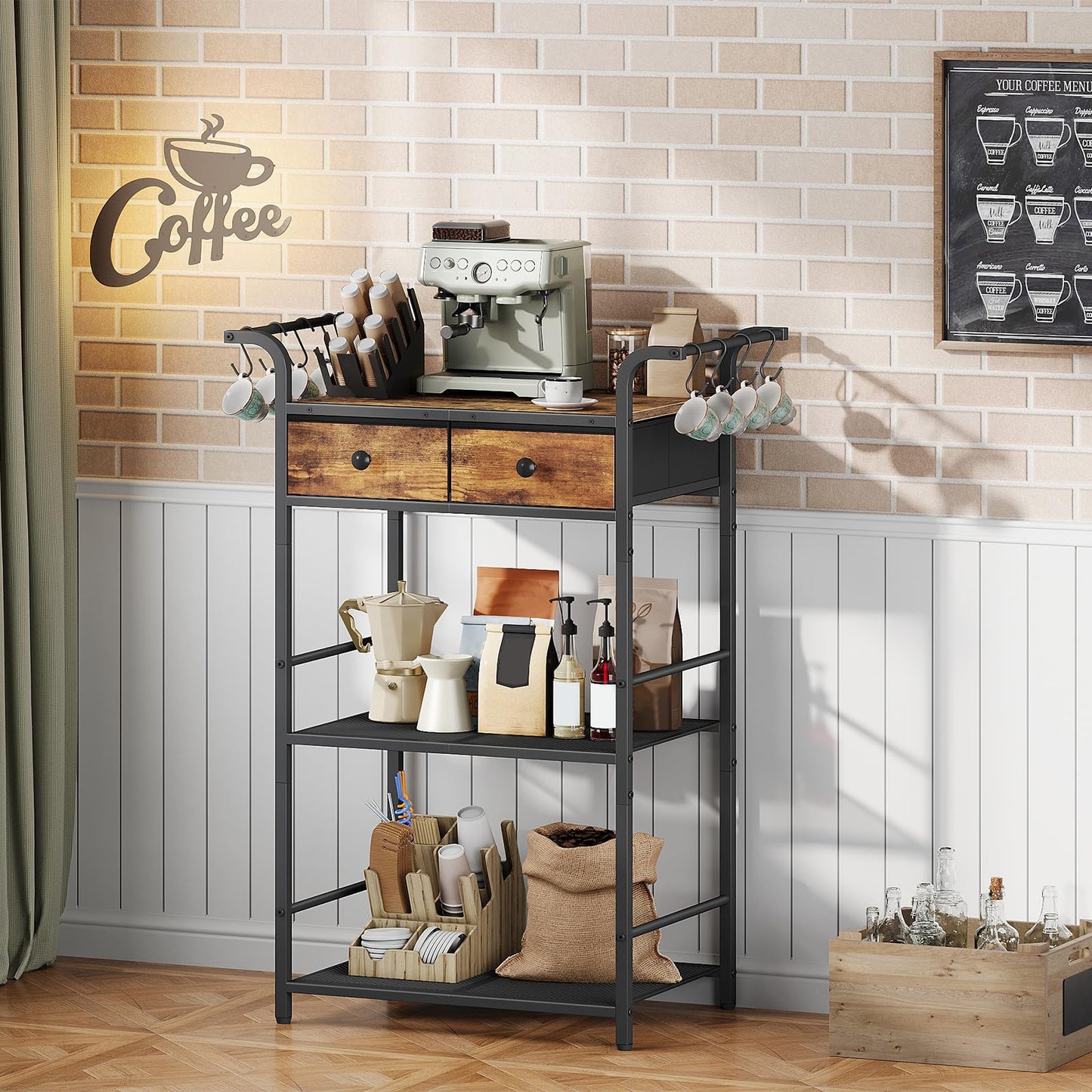 HOOBRO 3-Tier Bakers Rack, Microwave Stand, Coffee Bar Station with Storage